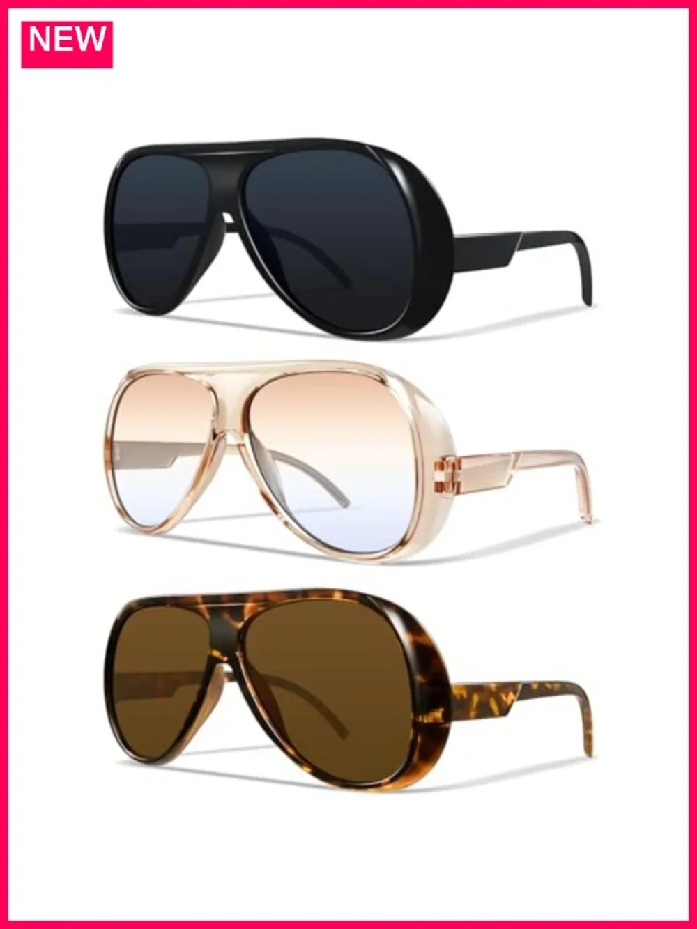 3 Pack Oversized Aviator Sunglasses Women UV Protection Lightweight Tangle Free
